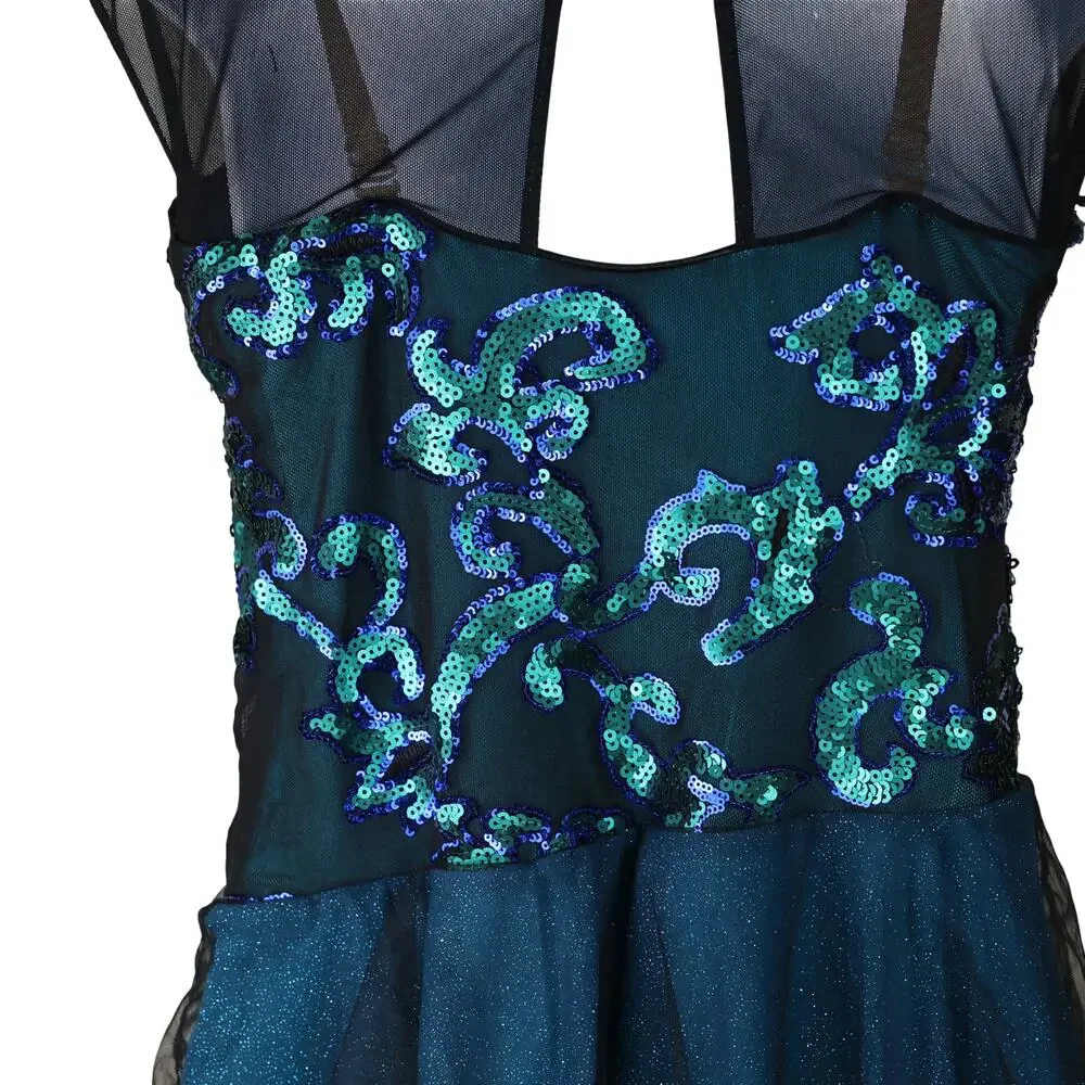 Revolution Dancewear Torquoise & Black Mesh Sparkling Dance Outfit XLC